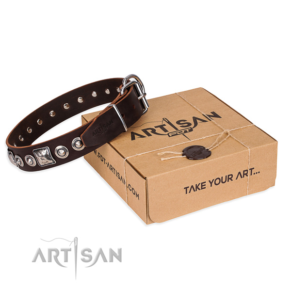 Full grain leather dog collar made of soft material with rust resistant fittings