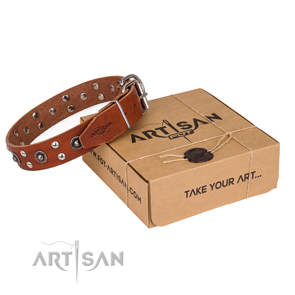 Rust-proof fittings on full grain genuine leather collar for your impressive pet