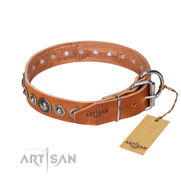 Full grain genuine leather dog collar made of reliable material with reliable embellishments
