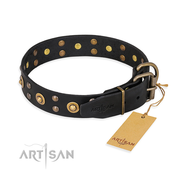Corrosion resistant fittings on leather collar for your stylish four-legged friend