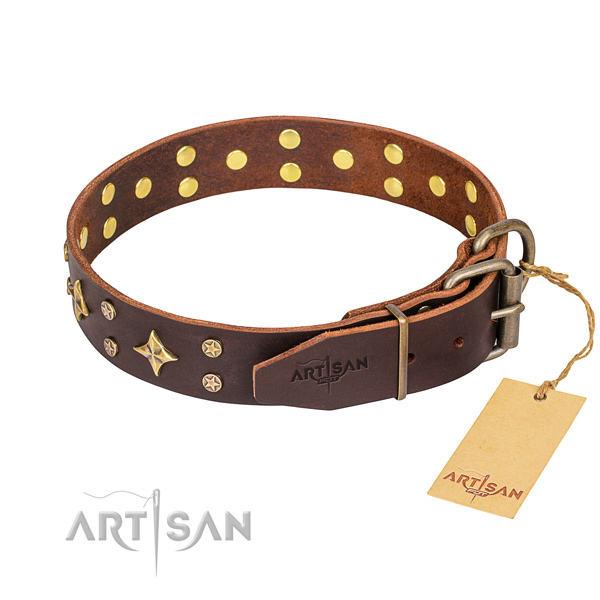 Stylish walking decorated dog collar of best quality full grain genuine leather