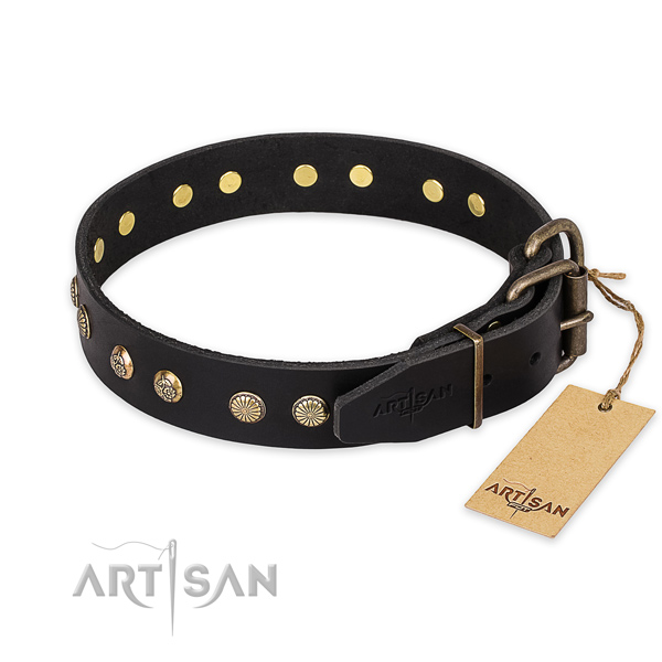 Corrosion proof buckle on genuine leather collar for your attractive canine
