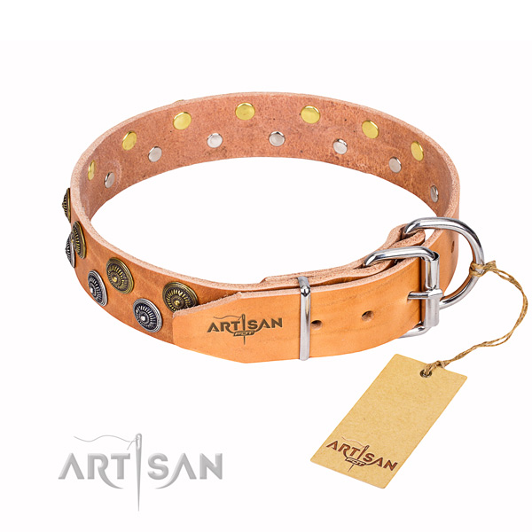 Easy wearing decorated dog collar of high quality natural leather