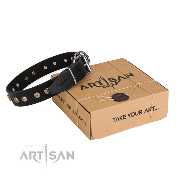 Durable genuine leather dog collar crafted for easy wearing