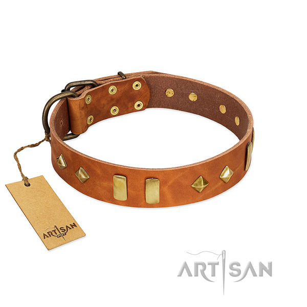 Easy wearing top rate leather dog collar with studs