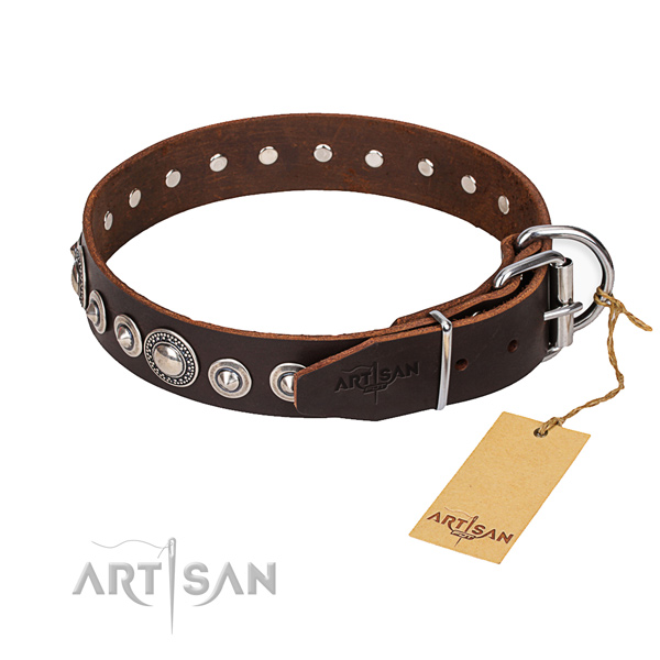 Full grain natural leather dog collar made of best quality material with durable traditional buckle