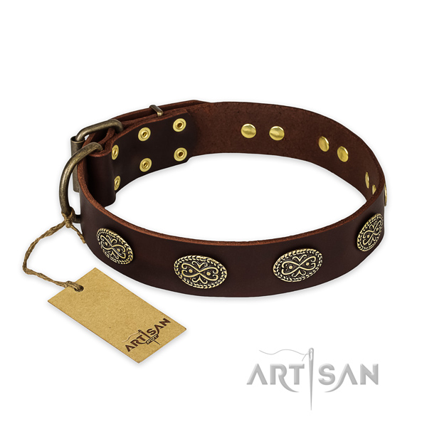 Handcrafted leather dog collar with strong traditional buckle