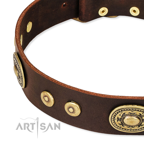 Embellished dog collar made of quality full grain genuine leather
