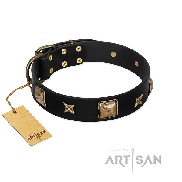 Full grain genuine leather dog collar of top notch material with amazing embellishments