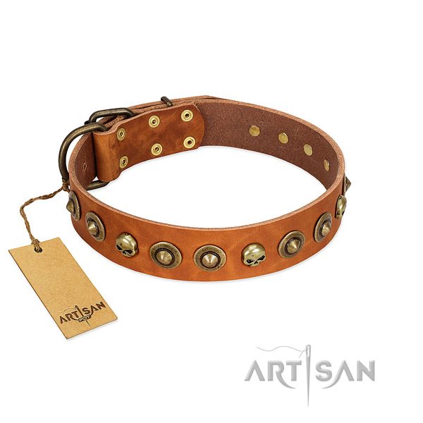 Leather collar with inimitable decorations for your pet