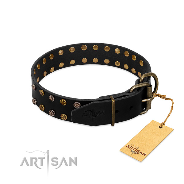 Full grain natural leather collar with top notch adornments for your doggie
