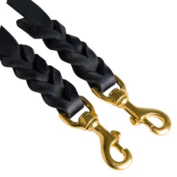Braided Leather Mastiff Coupler with Brass Snap Hooks
