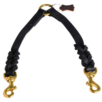 Braided Leather Mastiff Coupler for Walking 2 Dogs
