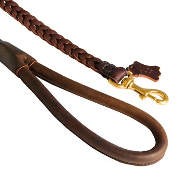Braided Leather Mastiff Leash with Brass Snap Hook
